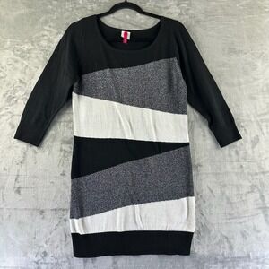 Heart Soul Dress Women's L Black White Silver Stripe Bodycon Sweater